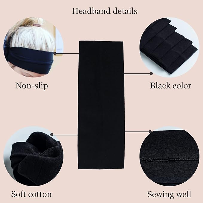 6 Pcs Headbands for Women Hair Cotton Headband Non-slip Stretchy Elastic Head Wrap Holder Hair Accessories Black White Grey Color