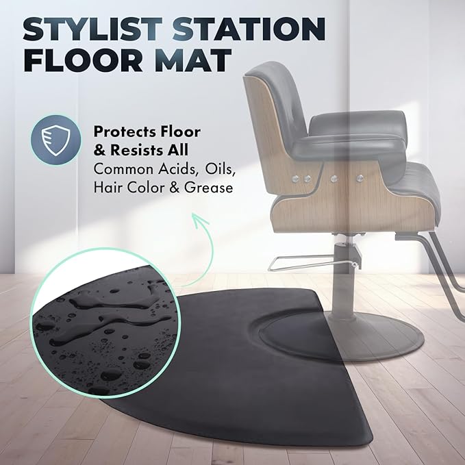 Buy-Rite Super Soft Salon Mat - 3' x 5' Semicircle Anti-Fatigue Mat, 5/8" Thick, Puncture-Proof, Low-Static, Anti-Stain Surface - Black Salon Floor Mat, SHP-SS3050C5/8