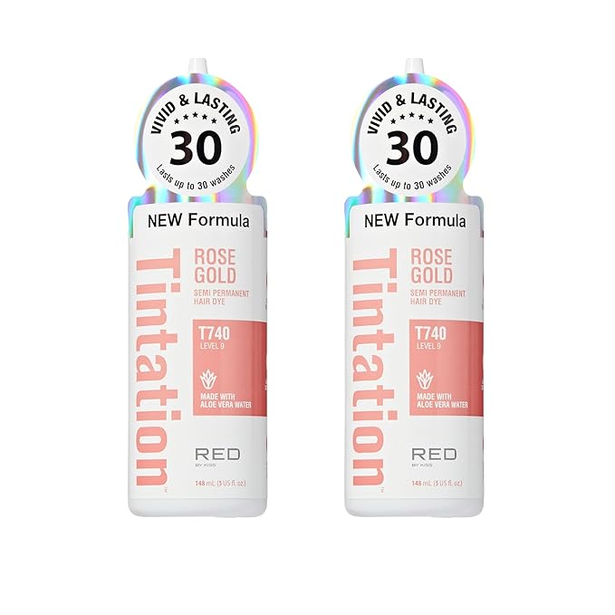 Red by Kiss Tintation Semi-Permanent Hair Color, Aloe Vera Water Based, Argan Oil, Olive Oil, Collagen & Keratin, Long-Lasting Color Dye (Rose Gold, 2 Pk, 5 Fl Oz)
