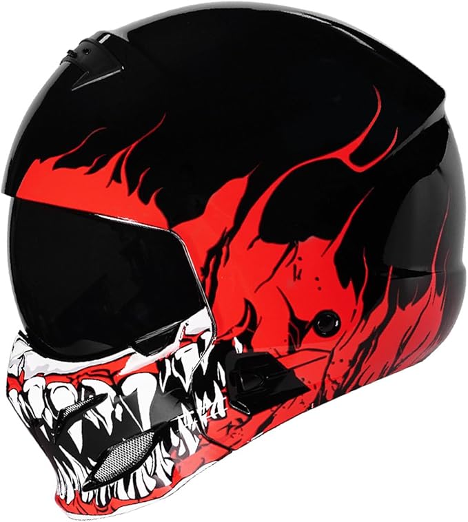 Full Face Motorcycle Helmet for Unisex-Adult Dirt Bike ATV Scooter Cruiser 3/4 Face Motocross Helmet Interchangeable Mouth Cover DOT Approved