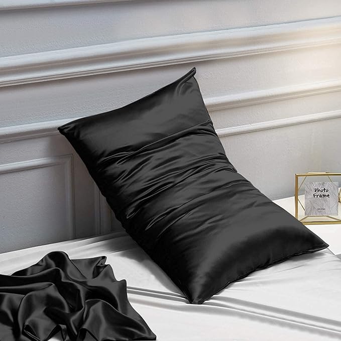NTBAY 12 Pack Satin Standard Pillowcases for Hair and Skin, Luxurious and Silky Pillow Cases with Envelope Closure, 20x26 Inches, Black
