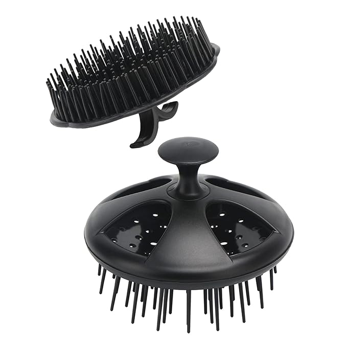 Segbeauty Shampoo Brush, 2 pcs Scalp Massage Floriated Shower Comb Long Short Teeth Set for Curly Hair, Scalp Massage Brush for Hair Growth Beard Brush Pet Grooming Wet Dry Hair Care Brushes Black