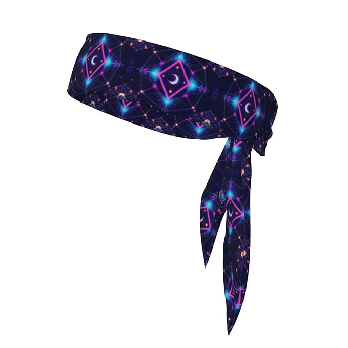 Men Women Sports Sweat Band, Multifunction Elastic Head Ribbon for Running Workout Shower, Novelty Sacred Geometric Symbols Sun Moon Trippy Purple Headdress Hair Decor