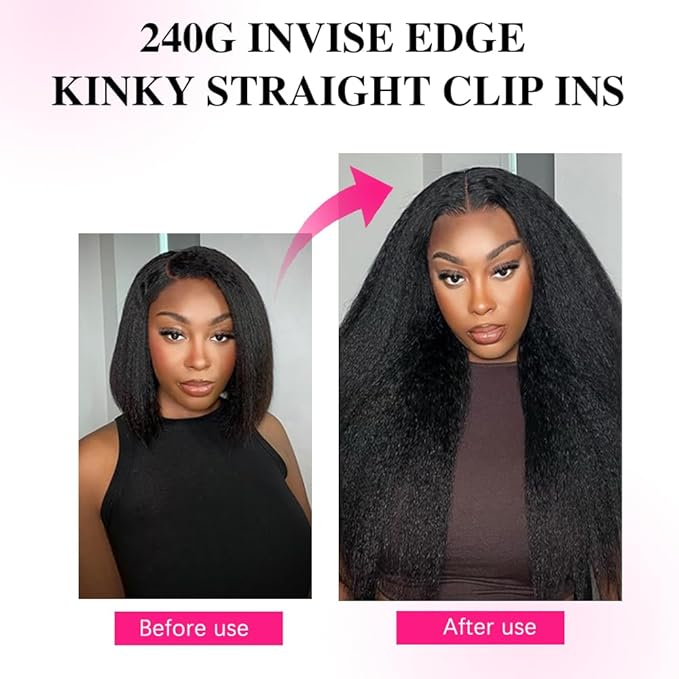 Invisi Edge Clip In Hair Extensions Human Hair 2 Pack 240g 16pcs Kinky Straight Invisible Clip Ins For Women Full Head Injected Clip Ins Remy Human Hair Extensions Natural Color 16inch