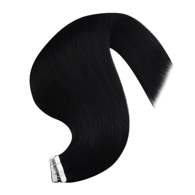 YoungSee Invisible Tape in Hair Extensions Black Tape in Extensions Real Human Hair Jet Black 22 Inch Tapes on Hair Extension 20pcs 50g Real Human Hair Extension Tape-in Long-Lasting Hold Hair