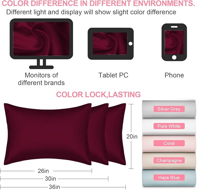 Mulberry Silk Pillow Cases 2 Pack Standard Size 20x26 Inches with Hidden Zipper, Ultra Smooth and Soft Breathable Cooling Silk Satin Pillowcase Set of 2, Better for Hair and Skin, Gifts for Women Men