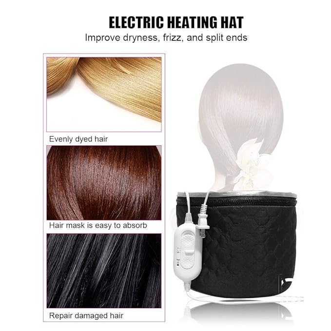 Hair Steamer Cap, Electric Heating Hat with Three Gear Adjustment Heated Hair for Hair Care Us Plug 110v