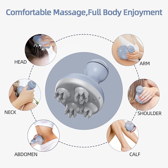 cotsoco Electric Scalp Head Massager, Scalp Hair Massage Waterproof Head Massager with 4 Heads 84 Nodes for Hair Growth and Stress Release Massage Purple
