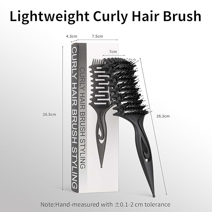 Curl Defining Brush, Curly Hair Brush for Detangling Shaping and Styling Curly Hair, Vented Candy Brush for Wet or Dry Hair Types for Women and Girl, Defining with Side Gear, Reduces Frizz (Black)