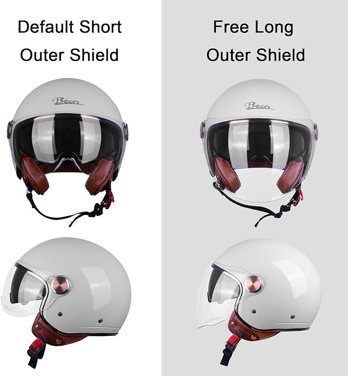 Open Face Motorcycle Helmet for Adults, DOT Approved,3/4 Retro Vespa Helmet, Dual Visors Men's and Women's Motorbike Casco for Moped Cruiser Bobber and Chopper