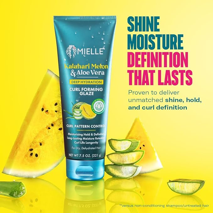 Mielle Curl Forming Glaze - Kalahari Melon & Aloe Vera Deep Hydration Styling Gel for Dry, Curly and Textured Hair - Enhances Curl Definition with Long-Lasting Hold & Shine (7.5oz)