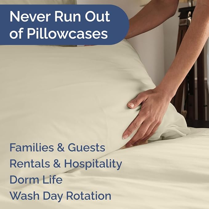 Queen Pillow Cases Set of 6 - Ultra Soft Hotel Quality Pillowcase Covers - Comfy & Wrinkle Free - Shrink, Stain and Fade Resistant - Easy-Care, Machine Washable Pillow Protectors - 6 Pcs Set - Cream