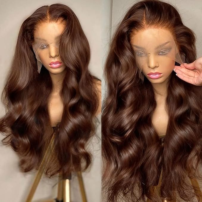 Chocolate Brown Lace Front Wigs Human Hair with Baby Hair 200 Density 13x4 Body Wave Lace Frontal Wigs Pre Plucked Hairline 4# Brown Wig 32 Inch