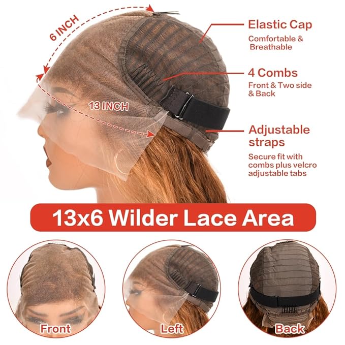 Highlight Ombre 13x6 Lace Front Wig Human Hair Deep Wave Honey Blonde Glueless HD Transparent Lace Frontal Wigs for Women 180 Density Human Hair (highlight ombre deep wave, 28 inch)