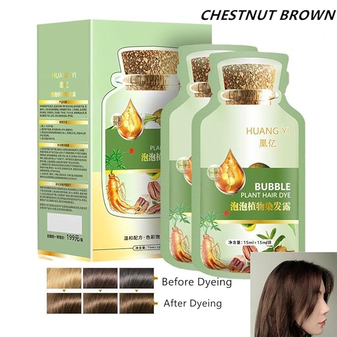 Natural Plant Hair Dye, New Botanical Bubble Hair Dye 20ml 10Packs/Box, Chestnut Brown, Pure Plant Extract for Grey Hair Color Bubble Dye, Color Conditioner Shampoo