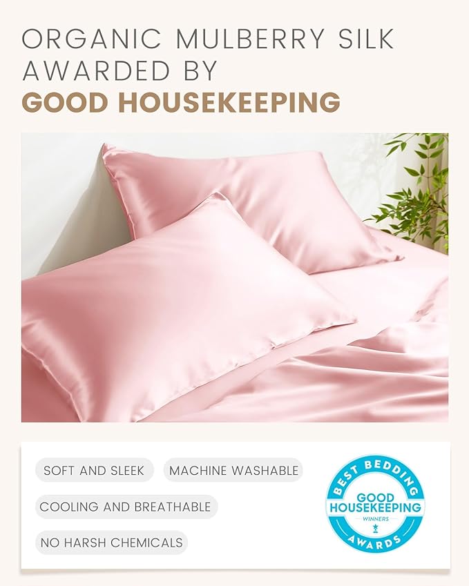 THXSILK Set of 2 Mulberry Silk Zipper Pillow Cases - Highest Grade 6A+ Pure Mulberry Real Silk Pillowcase, 19 Momme Both Sides for Hair and Skin (Light Pink, Queen Size 20"x30")