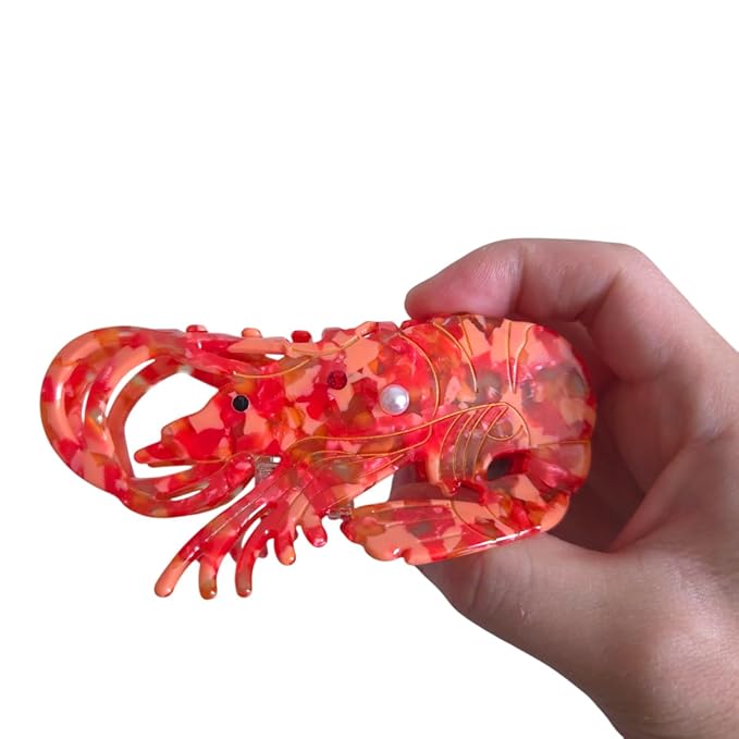 Novelty Shrimp Hair Clips,Cute Acetate Hair Clip,Big Claw Clips for Women,Red
