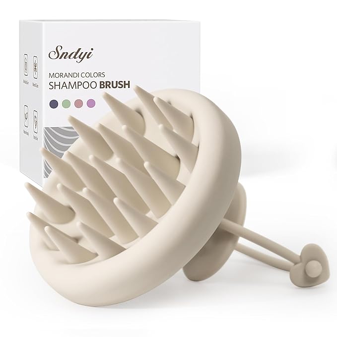 Sndyi Silicone Scalp Massager Shampoo Brush, Hair Scrubber with Soft Silicone Bristles, Scalp Scrubber/Exfoliator for Dandruff Removal, Wet Dry Scalp Brush for Hair Growth & Scalp Care, Oatmeal