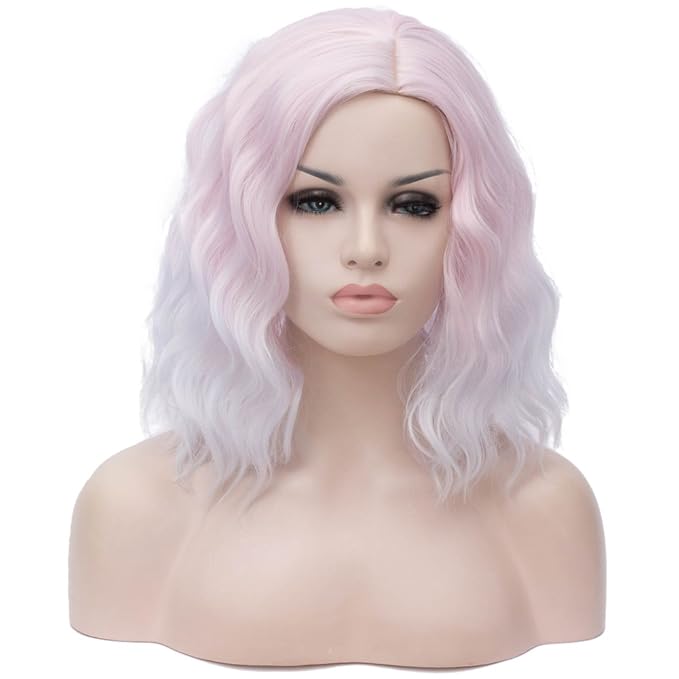 BUFASHION 14" Women Short White Kinky Straight Cosplay Synthetic Wigs With Air Bangs 46 Colors Available (white 2)