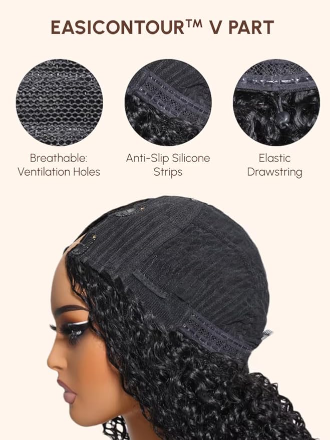 YIROO V Part Wig Human Hair No Leave Out Ombre Chestnut Brown Yaki Straight Glueless Human Hair Wig Upgrade U Part Wigs for Women V Shape Clip in Half Wig No Glue No Sew in Beginner Wig 20inch