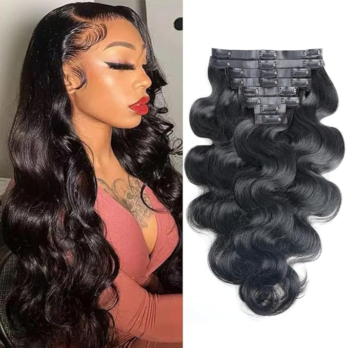Seamless Clip in Hair Extensions Human Hair Body Wave Human Hair Clip in Extensions 8Pcs PU Clip ins Remy Hair for Women Invisible Skin Weft 18Clips 120g 18inch Natural Black