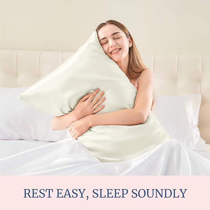 BEDELITE Satin Pillowcase for Hair and Skin, Super Soft and Cooling Similar to Silk Pillow Cases 2 Pack with Envelope Closure, Gift for Women Men(20"x36" King Size, Ivory)
