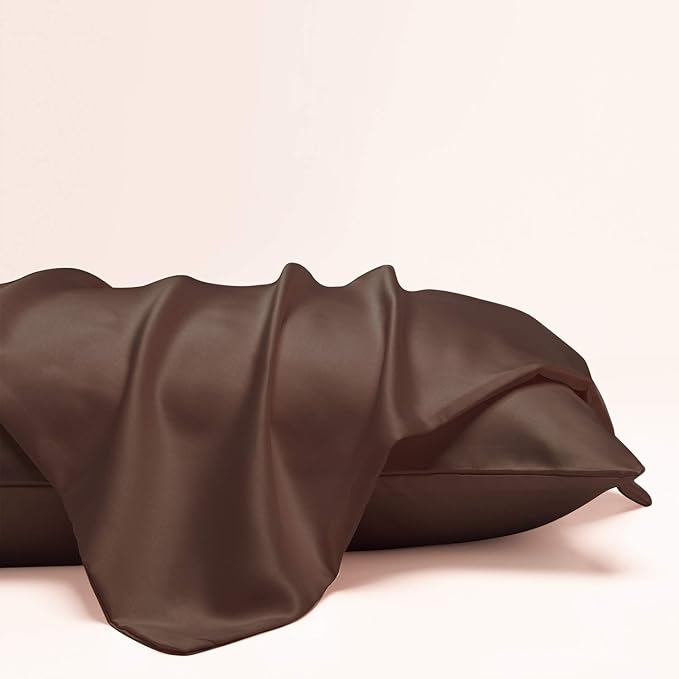 NTBAY Zippered Satin Pillow Cases for Hair and Skin, Luxury King Hidden Zipper Pillowcases Set of 2, 20x36 Inches, Dark Brown