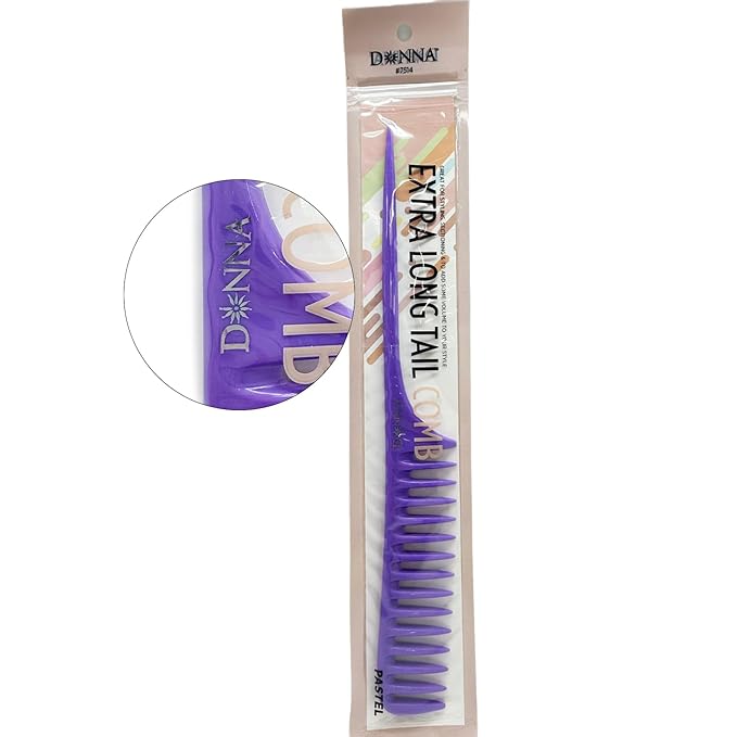 DONNA Extra Long Tail Comb – Wide Tooth Styling Comb with Long Handle for Parting, Sectioning & Braiding – Anti-Static Pastel Hair Comb for Natural & Curly Hair (PURPLE)