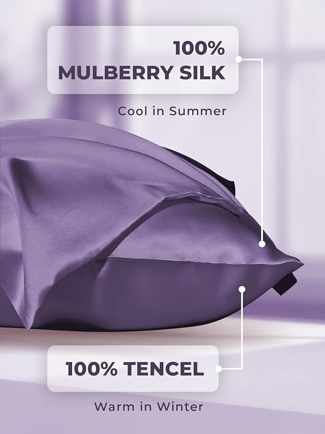 Mulberry Silk Pillowcase for Hair and Skin, SGMSILK 22 Momme Natural Silk Pillow Cases with Zipper, 6A Soft and Smooth Single Sided Pure Silk Pillow Cover (Dark Purple, Standard 20"x26")