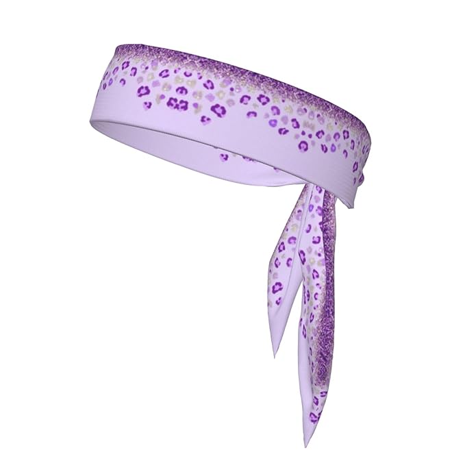 Men's Women Purple Glitter Pattern Cheetah Leopard Print Sports Sweatband Multipurpose Novelty Head Ribbon Headdress for Yoga Athletic Spa