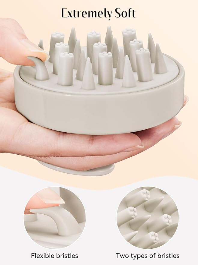 HEETA Hair Scalp Massager Brush, Updated Hair Shampoo Brush, Wet & Dry Scalp Exfoliator with Soft Silicone Bristles, Head Massager Washing Hair Care Tool for Women Men Kid, Bright Beige