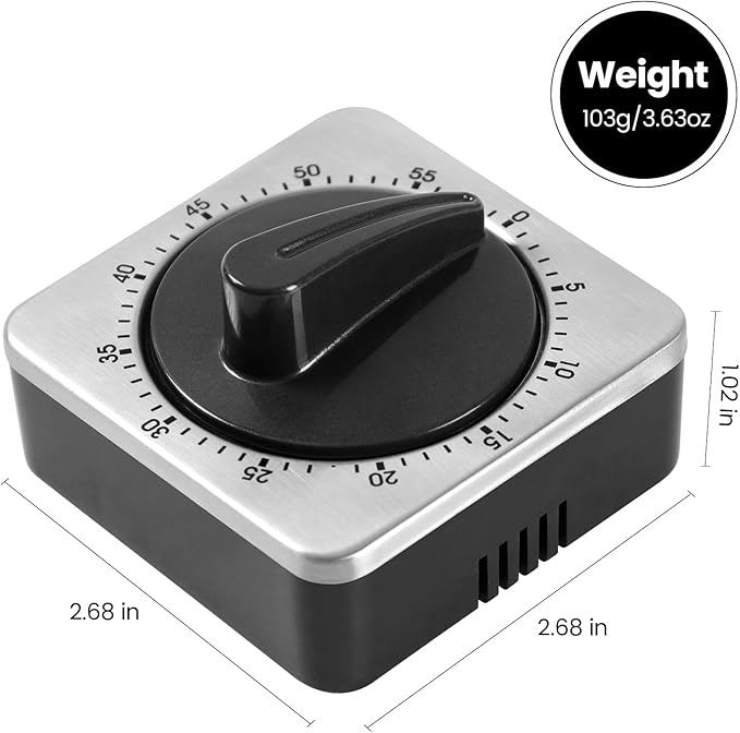 Kitchen Timers for Cooking, Chef Cooking Timer Clock with Loud Alarm,100% Mechanical Desk Timer - No Batteries Required - Magnetic Backing, Exquisite Stainless Steel Body - Countdown Reminder Magnetic