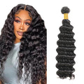 34 Inch Bundles Human Hair Natural Black Deep Wave Bundles Niegmeag Peruvian Virgin Remy Hair Extensions Double Weft Soft and Silky Color 1B Deep Wave Bundle Hair Weave 100g