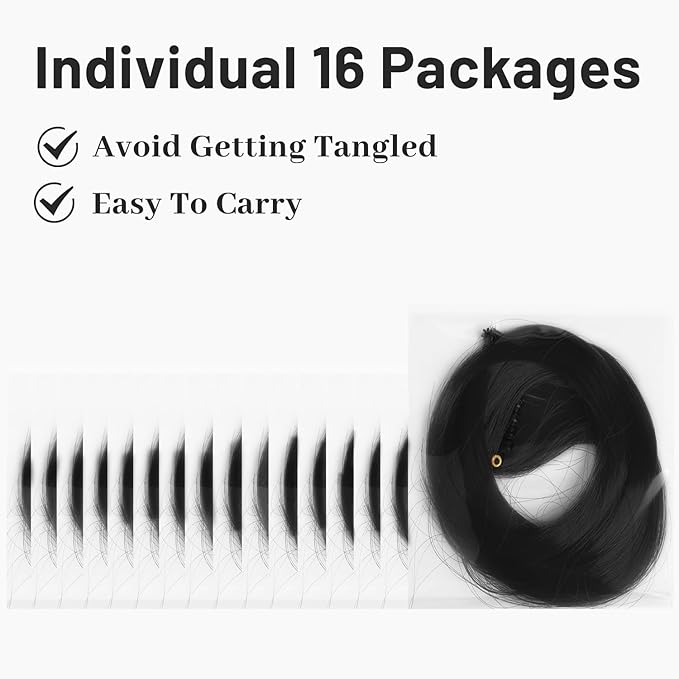 16 Pcs Colored Hair Extensions Curly Wavy Clip in Synthetic Hair Extensions,Colorful Party Highlights Hairpiece Streak for Girls Women Kids Christmas New Year Cosplay Favors Gift(Black)