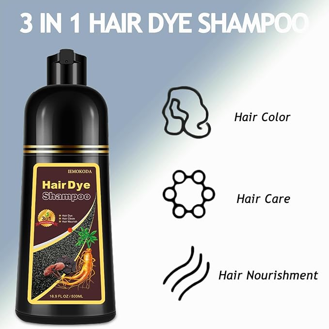 Hair Dye, Hair Dye Shampoo for Women & Men, Color Shampoo Hair Dye 16.13 Fl Oz, Safe and Natural Champu Para Canas (Dark Brown)