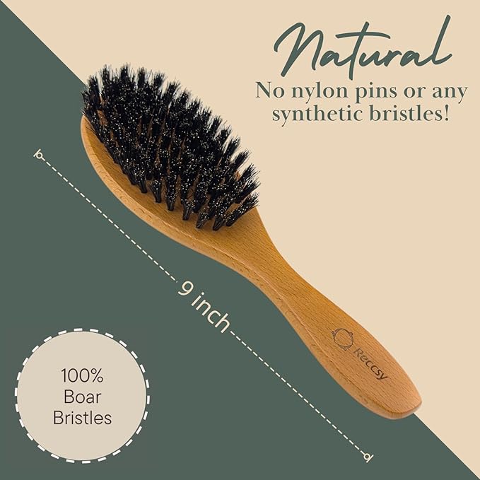 Boar Bristle Hair Brush Set For Women-100% Natural Boar Bristle Brush+Small Travel HairBrush+Bamboo Wide Tooth Comb For Fine And Thin Hair Smoothing Massaging Detangling. Restore Shine And Texture.
