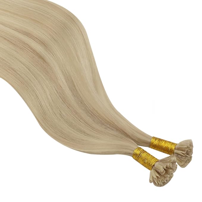 YoungSee U Tip Hair Extensions Human Hair Blonde Utip Hair Extensions Highlight Ash Blonde with Bleach Blond Keratin Hair Extension Real Human Hair Highlight K Tips Hair Extension 24In 1G/S 50G
