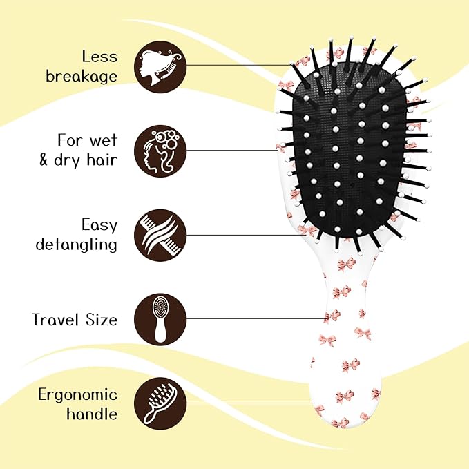 Mini Hair Brush,Cute Detangling Travel Hair Brush,Soft Bristles for Effortless Tangle Removal,Detangler Hairbrush for Women Men Boys Girls Kids Wet Dry All Hair Types (Pink Small Bow, Mini)