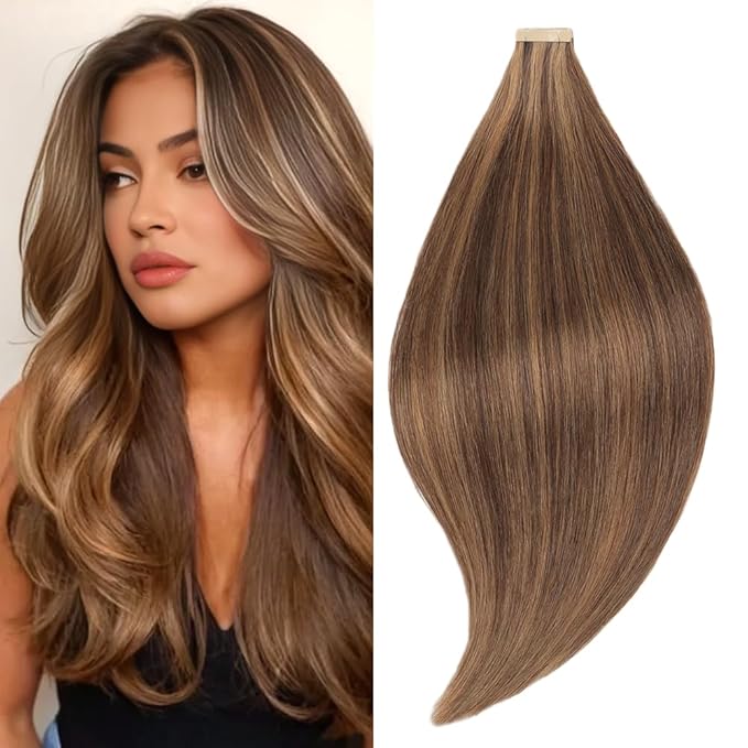 Tape in Hair Extensions Human Hair,14 Inch Human Hair Tape in Extensions 20Pcs Tape Ins Human Hair Extensions for Women Seamless Tape in Hair Extensions Real Human Hair