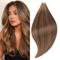 Tape in Hair Extensions Real Human Hair 24 Inch Brownish Brown to Brownish Yellow Tape for Skin Weft Hair Extension Invisible Tape in Hair Extensions Straight Remy Human Hair for Women 20pcs