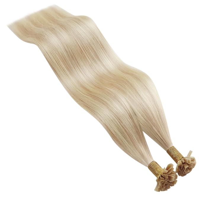 YoungSee Highlight K Tip Hair Extensions Human Hair Highlight Ash Blonde with Blonde K Tips Hair Extensions Highlight 20In 1G/S 50G