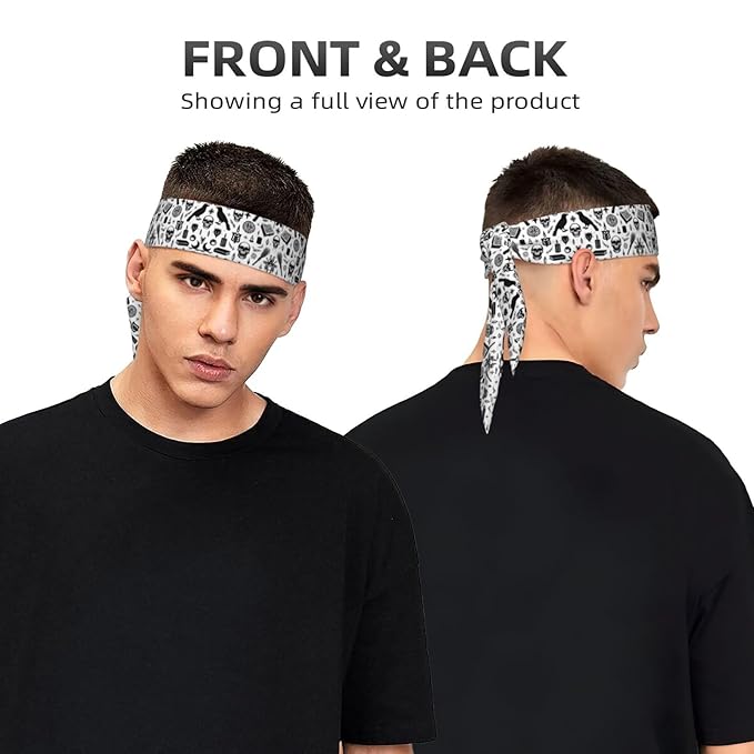 Men's Women Novelty Sports Sweat Bands Hair Decor for Sports Workout Spa, Long Boho Style Gothic Trippy Moon Skull Dark Black Cat Witch Magic Spirit Board Head Band Headdress