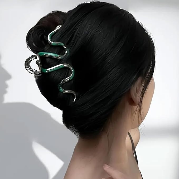 Green Snake Metal Claw Hair Clip, 1Pcs 4.52Inch Hair Clip for Thin/Thick Hair, Non-Slip Strong Hold Grip, Animal Themed Hair Accessory