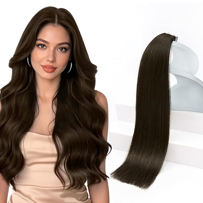 Sunny Hair Tape in Hair Extensions,Dark Brown Tape in Hair Extensions Human Hair Invisible Remy Human Hair Tape in Extensions 12 inch 20Pcs