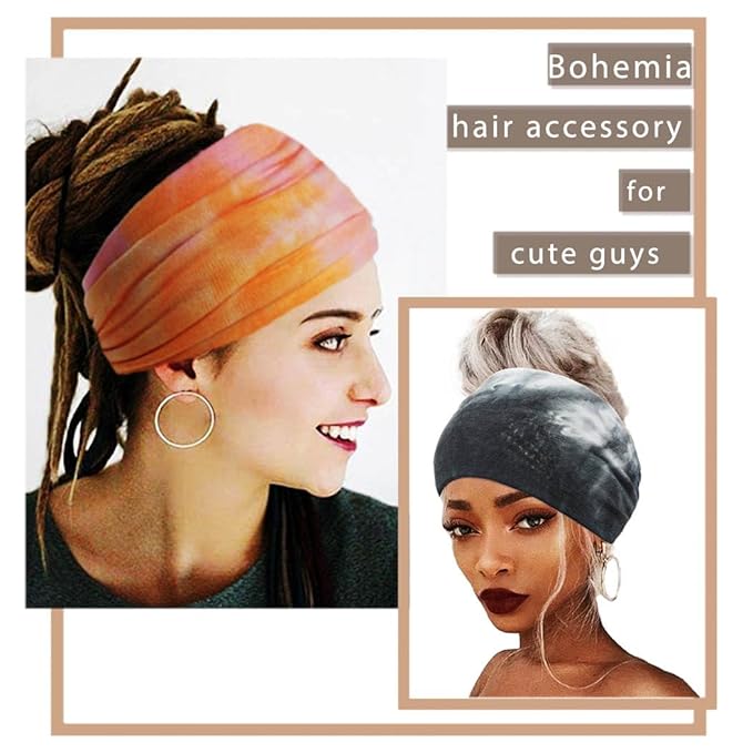 Wide Headbands Stretch Turban Knotted Hairbands Elastic Yoga Workout Sweatband Running Sport Head Scarf Large African Head Wraps for Women 4 Pcs (Set G)