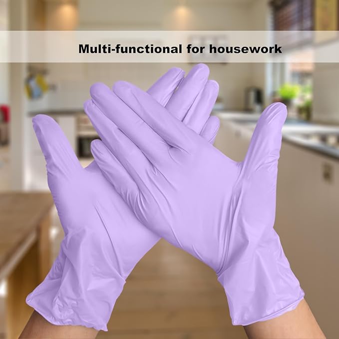 Disposable Gloves Large, Nitrile and Vinyl Blend Material Gloves, Latex Free 4 Mil 100 Pc Food Grade Glove for Cleaning, Food Prep,Hair Dye,Tattoo, Purple