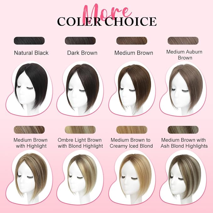 Hair Toppers for Women Real Human Hair Topper for Women with No Bangs Hairpieces Comfortable and Breathable 10 Inch Swiss Base 3D 360°Cover Glue-free and Shedding Free(Dark Brown)
