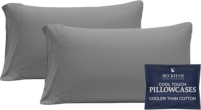 Beckham Hotel Collection Cooling Pillowcases for Hot Sleepers, Standard/Queen Size Set of 2, Cool Bedding, Envelope Closure, Silky Soft, Breathable, Moisture-Wicking, Dark Gray
