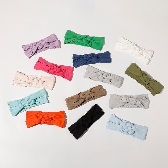 Vercret Headbands for Women Wide Sailor Knot Braided Headband Adjustable Hair Bands Non Slip for Girls Boho Stretchy Turban Headwrap Yoga Workout, Solid Color, 6Pcs