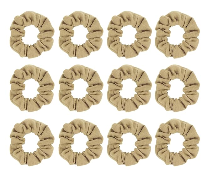 12pcs Cotton Hair Scrunchies Single Jersey Solid Color Ponytail Holders Elastic Hair Ties for Women Accessories (Camel)